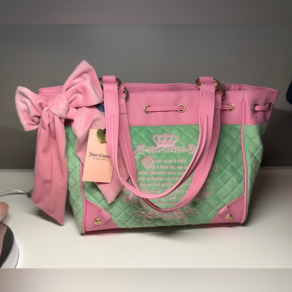 Viral Juicy Couture velour Juicy Tale Tote Bag in Retro Green! NWT! RARE
